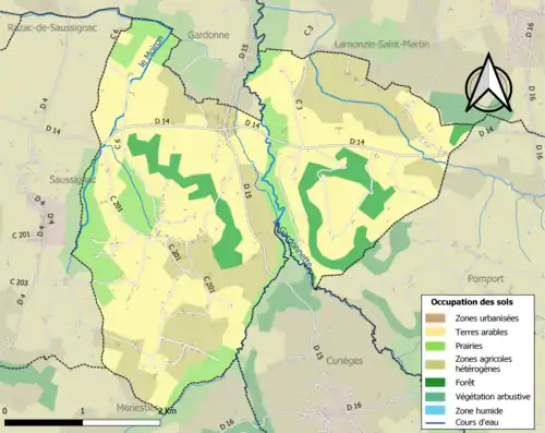 Carte en couleurs présentant l'occupation des sols.