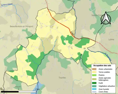 Carte en couleurs présentant l'occupation des sols.