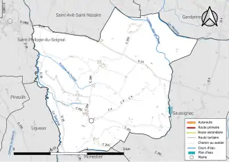 Carte en couleur présentant le réseau hydrographique de la commune