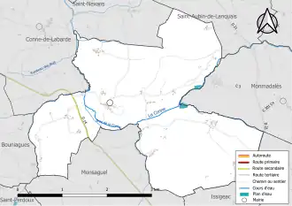 Carte en couleur présentant le réseau hydrographique de la commune