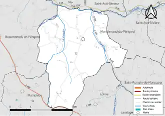 Carte en couleur présentant le réseau hydrographique de la commune