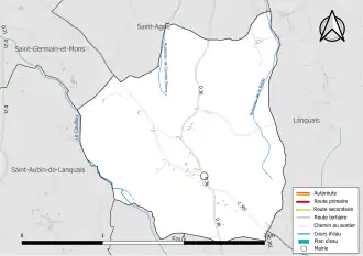Carte en couleur présentant le réseau hydrographique de la commune