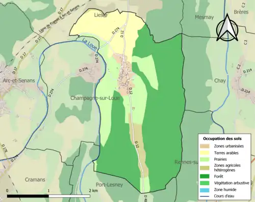 Carte en couleurs présentant l'occupation des sols.