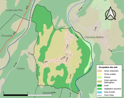 Carte en couleurs présentant l'occupation des sols.