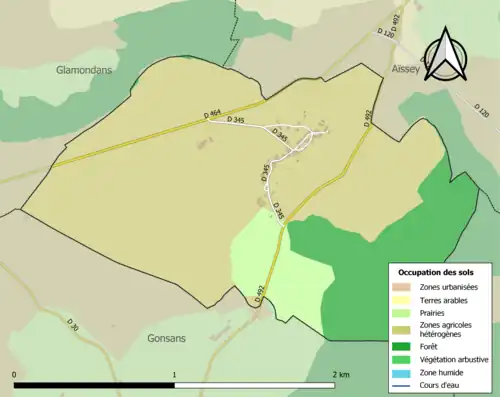 Carte en couleurs présentant l'occupation des sols.