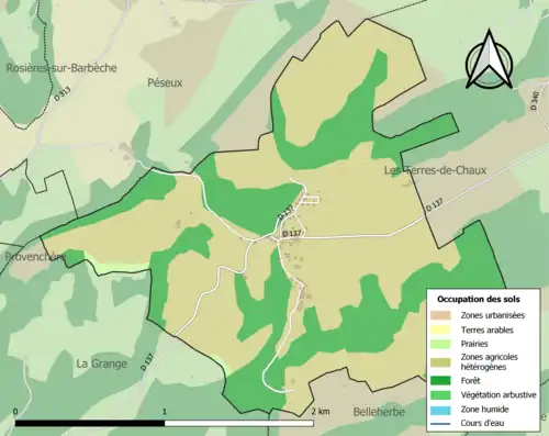 Carte en couleurs présentant l'occupation des sols.
