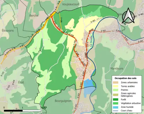 Carte en couleurs présentant l'occupation des sols.