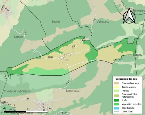 Carte en couleurs présentant l'occupation des sols.