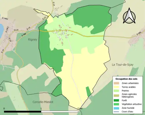 Carte en couleurs présentant l'occupation des sols.