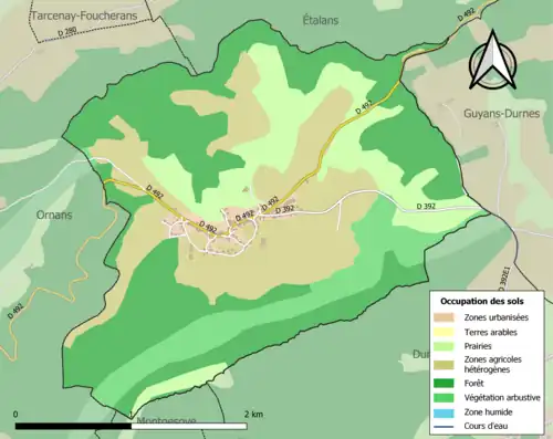 Carte en couleurs présentant l'occupation des sols.