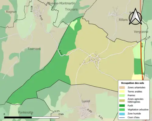 Carte en couleurs présentant l'occupation des sols.