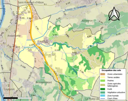 Carte en couleurs présentant l'occupation des sols.