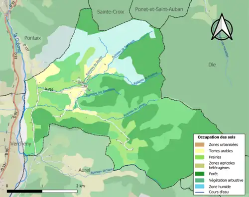 Carte en couleurs présentant l'occupation des sols.