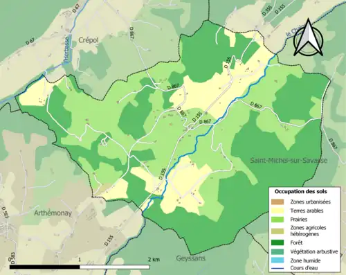 Carte en couleurs présentant l'occupation des sols.