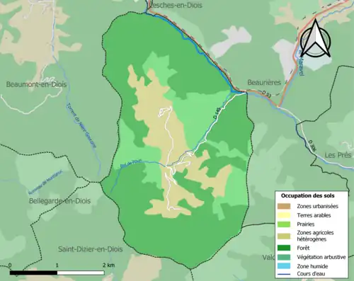 Carte en couleurs présentant l'occupation des sols.