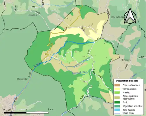 Carte en couleurs présentant l'occupation des sols.