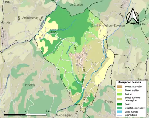 Carte en couleurs présentant l'occupation des sols.