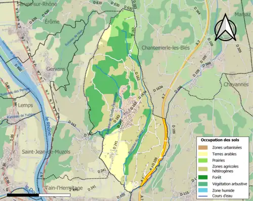 Carte en couleurs présentant l'occupation des sols.