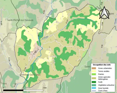 Carte en couleurs présentant l'occupation des sols.