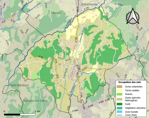 Carte en couleurs présentant l'occupation des sols.