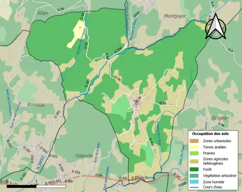 Carte en couleurs présentant l'occupation des sols.