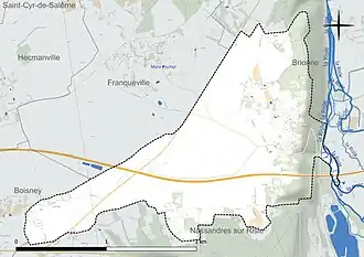 Carte en couleur présentant le réseau hydrographique de la commune