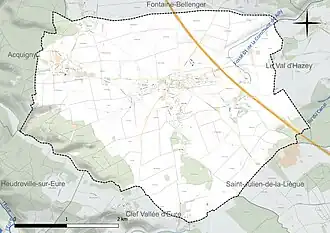 Carte en couleur présentant le réseau hydrographique de la commune