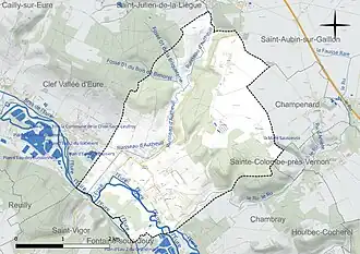 Carte en couleur présentant le réseau hydrographique de la commune
