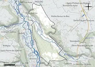 Carte en couleur présentant le réseau hydrographique de la commune