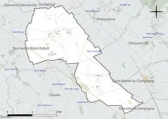 Carte en couleur présentant le réseau hydrographique de la commune