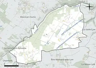 Carte en couleur présentant le réseau hydrographique de la commune