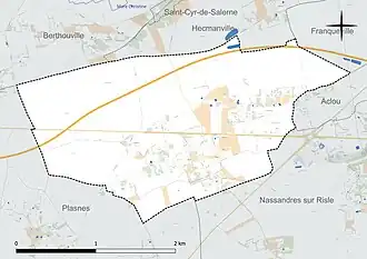 Carte en couleur présentant le réseau hydrographique de la commune
