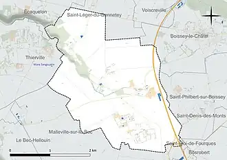 Carte en couleur présentant le réseau hydrographique de la commune