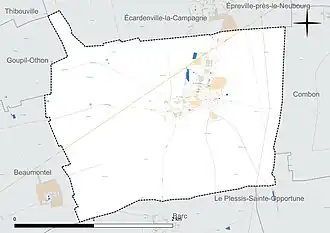 Carte en couleur présentant le réseau hydrographique de la commune
