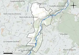 Carte en couleur présentant le réseau hydrographique de la commune