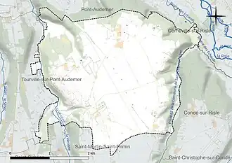 Carte en couleur présentant le réseau hydrographique de la commune