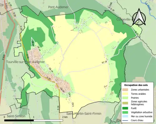 Carte en couleurs présentant l'occupation des sols.