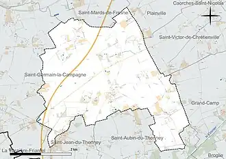 Carte en couleur présentant le réseau hydrographique de la commune