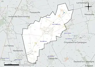 Carte en couleur présentant le réseau hydrographique de la commune
