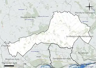 Carte en couleur présentant le réseau hydrographique de la commune