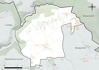 Carte en couleur présentant le réseau hydrographique de la commune