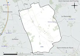 Carte en couleur présentant le réseau hydrographique de la commune