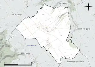 Carte en couleur présentant le réseau hydrographique de la commune