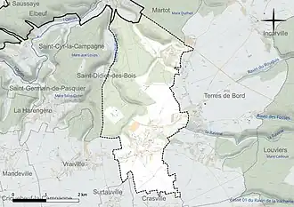 Carte en couleur présentant le réseau hydrographique de la commune