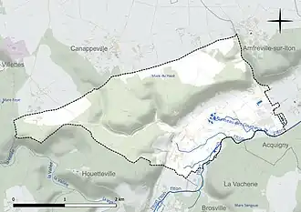 Carte en couleur présentant le réseau hydrographique de la commune