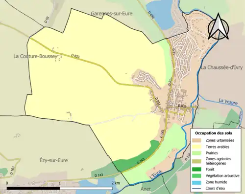 Carte en couleurs présentant l'occupation des sols.