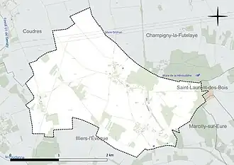 Carte en couleur présentant le réseau hydrographique de la commune