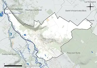 Carte en couleur présentant le réseau hydrographique de la commune