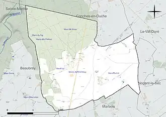 Carte en couleur présentant le réseau hydrographique de la commune