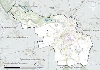 Carte en couleur présentant le réseau hydrographique de la commune